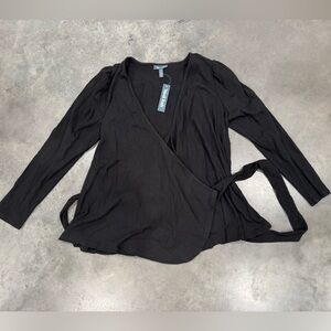 Modcloth Black Long Sleeve Wrap Blouse
